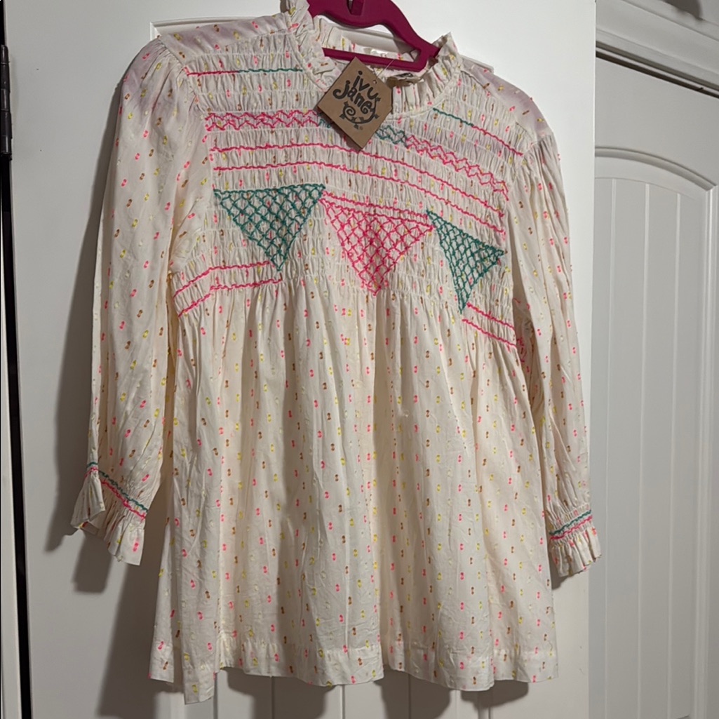 Ivy Jane Cream Blouse With Pink And Green Patterns